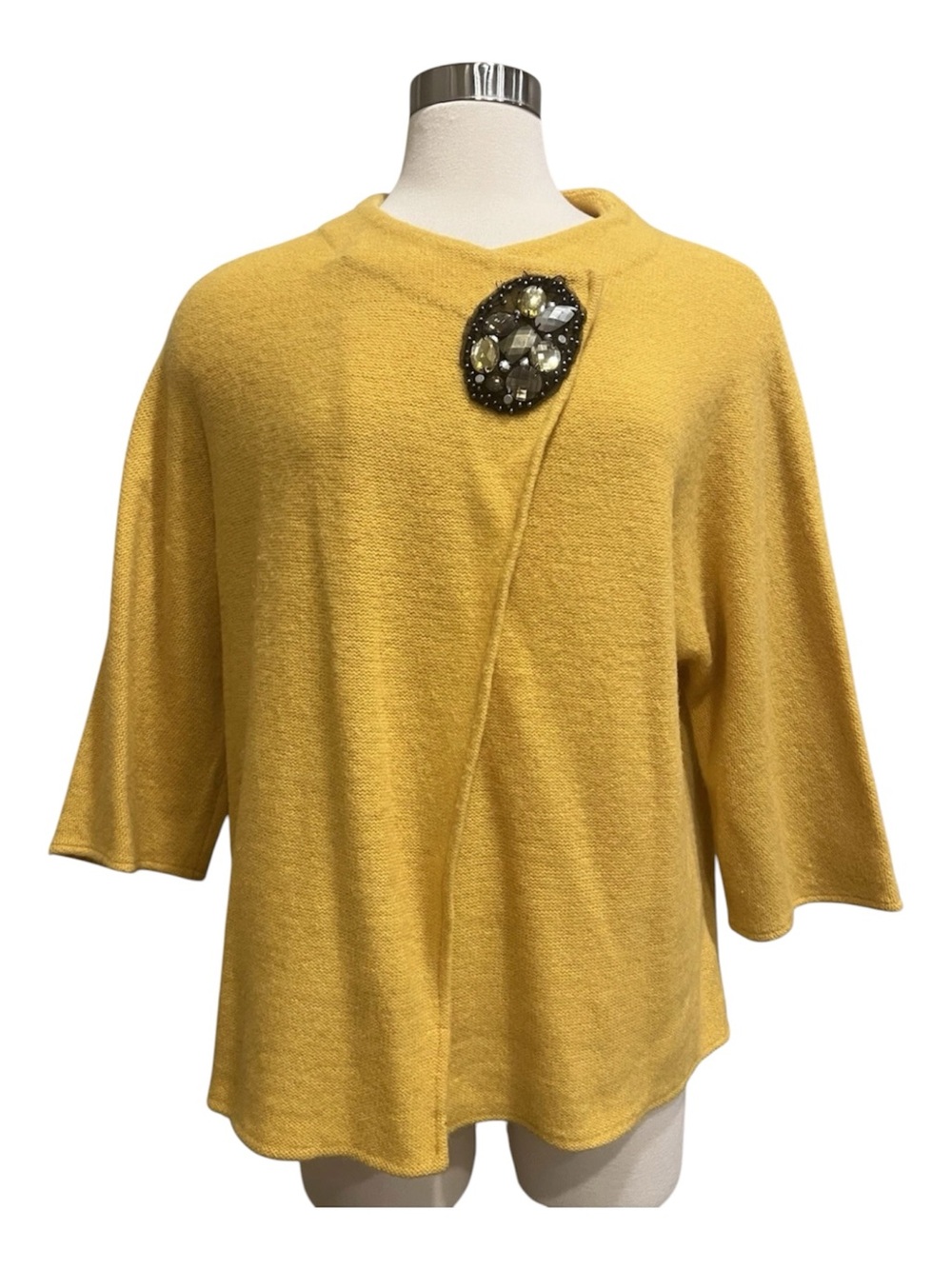 JM Collection Wool Wrap Sweater XL Cape Poncho Brooch Topper